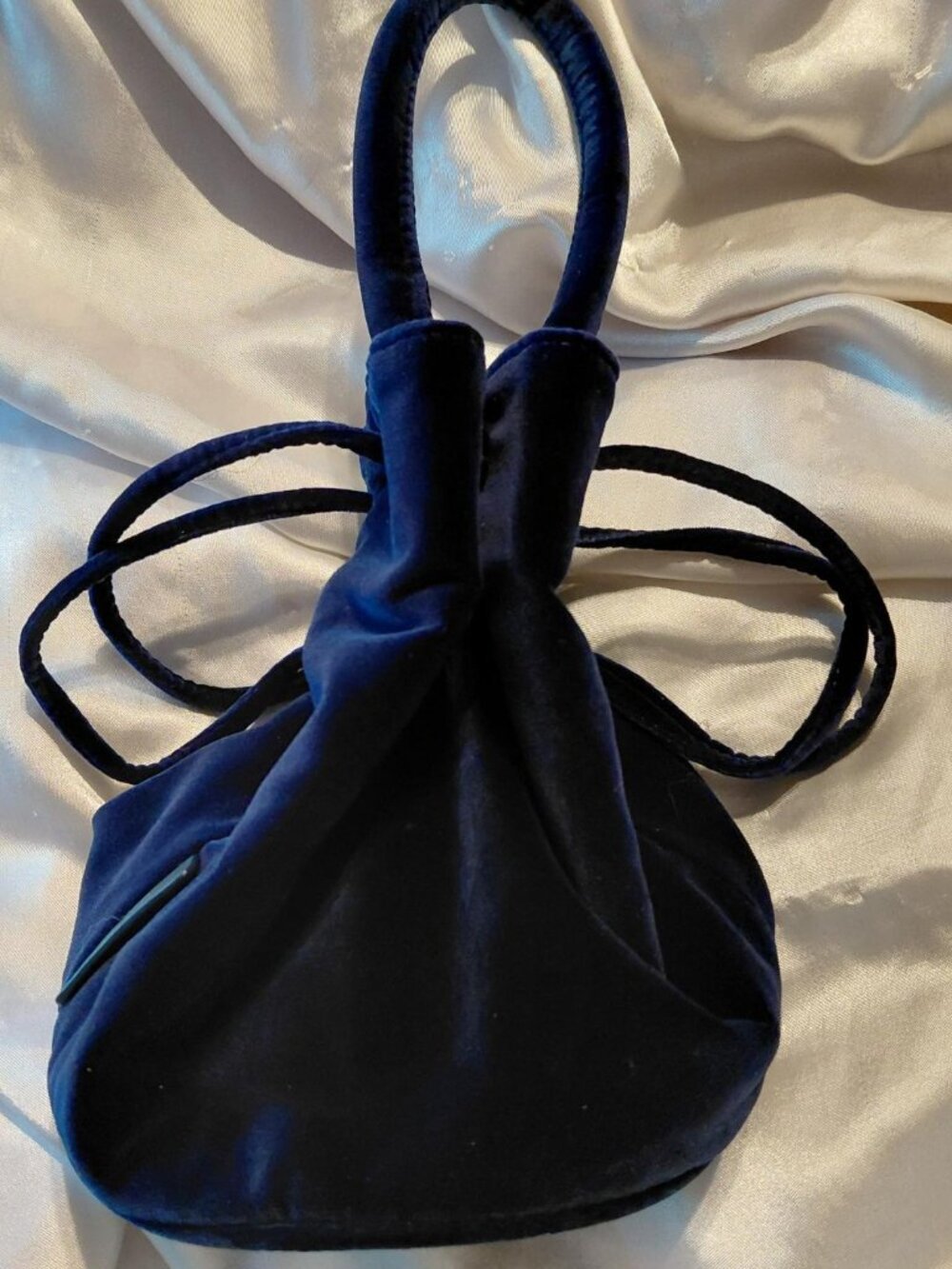 Loeffler Randall Jesmyn Navy Blue Velvet Bucket Bag
